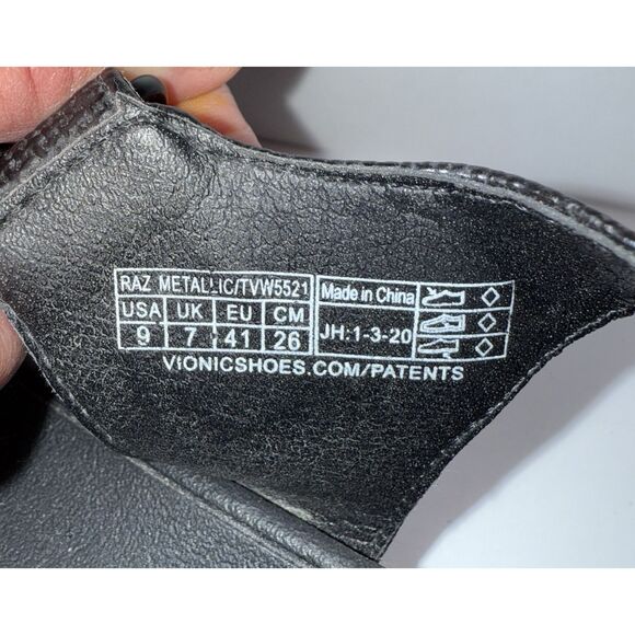 Vionic Raz Metallic Sandals Wedge Comfort Casual Adjustable Straps Black Size 9 - Picture 13 of 16